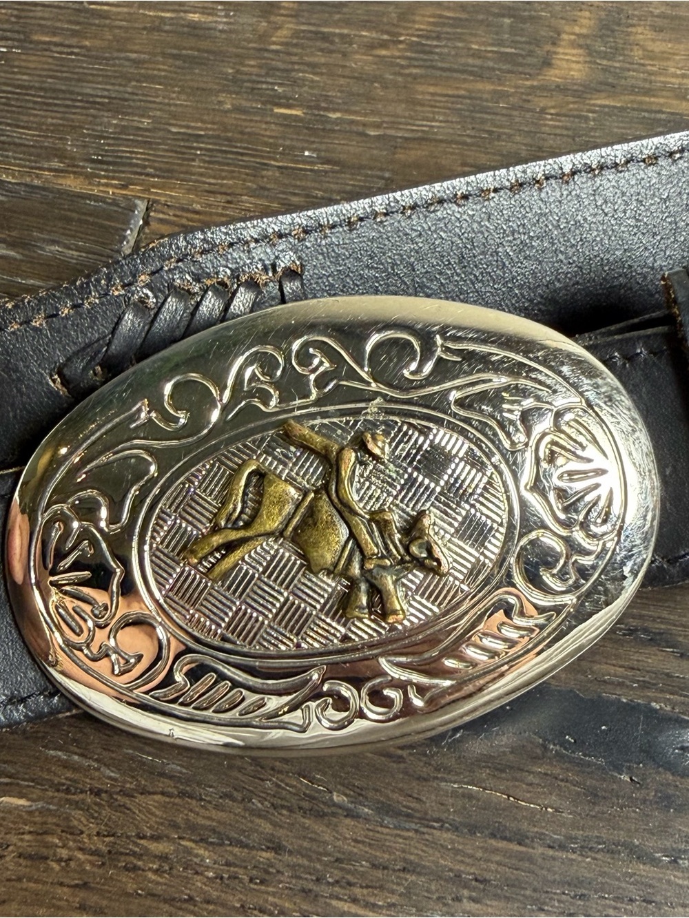 Wrangler Kids Western Leather Belt Size 22/55 Bronc Rider Buckle Youth Cowboy